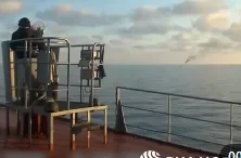 Кадры уничтожения украинских надводных беспилотников огнем из АК-630 российского разведывательного корабля "Приазовье". 11.06.2023